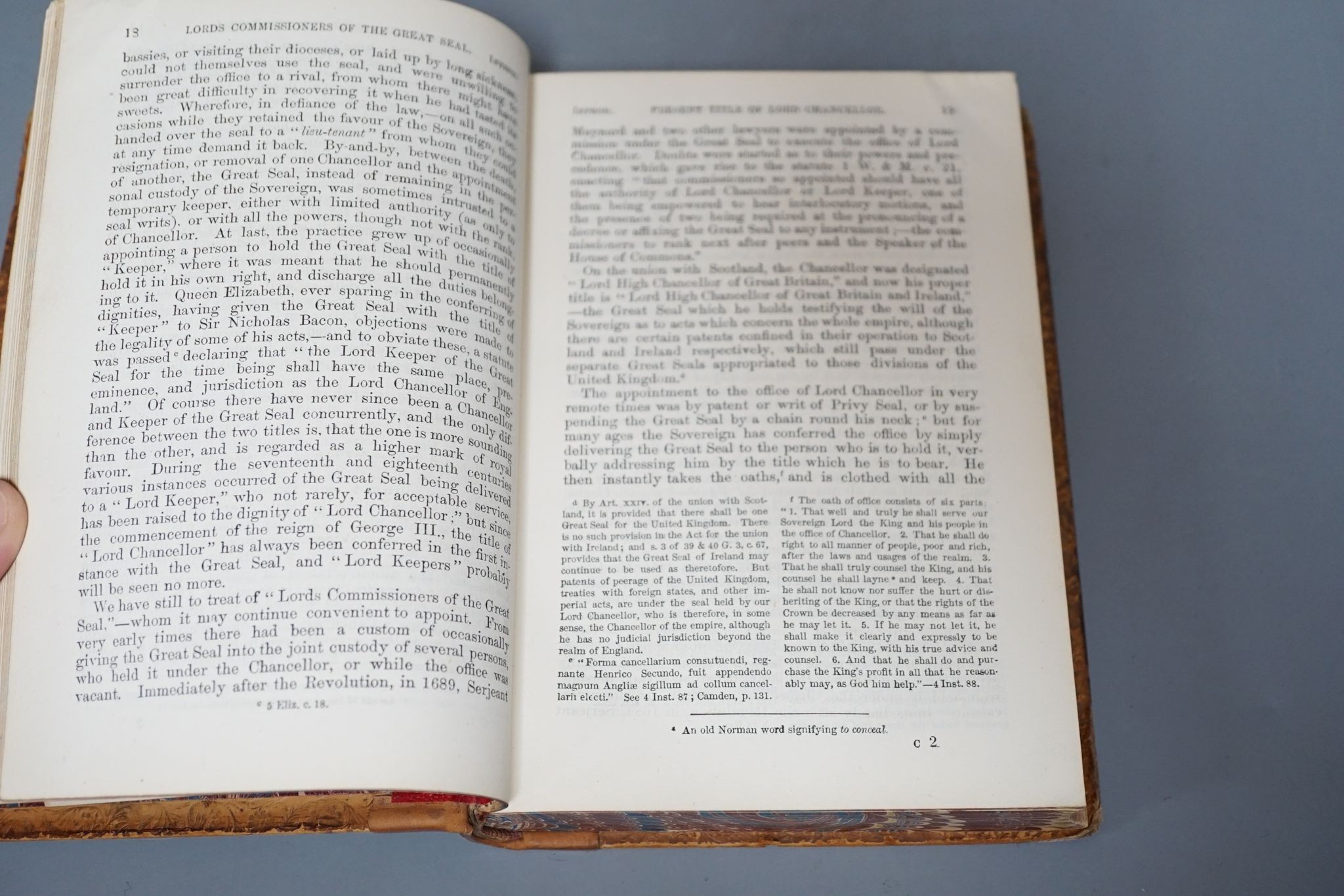 Campbell, Lord John - Lives of the Lord Chancellors and Keepers of the Great Seal of England ... 5th edition, 10 vols, contemp. gilt-tooled tree calf, gilt-decorated and panelled